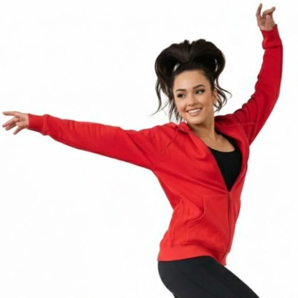 Weissman red dance hiphop hoodie front zipper side pockets AS like new condition